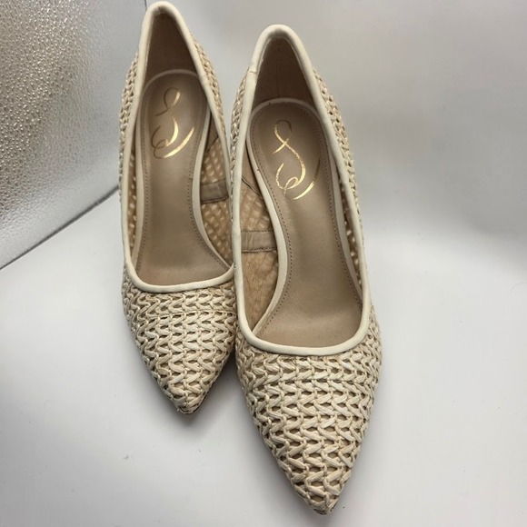 Sam Edelman Woven Raffia Pointed Toe Pumps Heels Womens Size 6W Wide - Picture 1 of 7